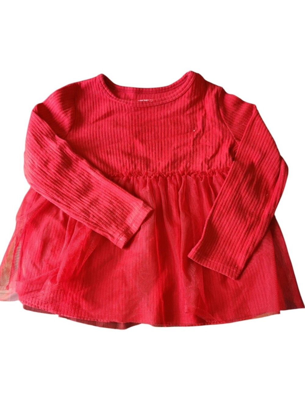 ✅4/25$✅ Carter's Bright Red Long-Sleeve Tulle Hem Top 3T E4